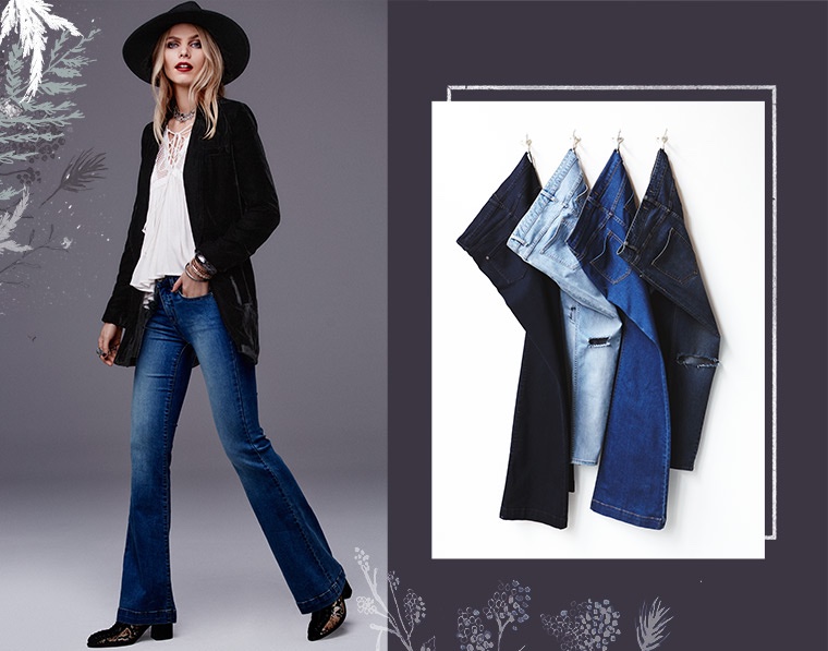Free People Slouchy Velvet Blazer, Free People 'Don't Let Go' Peasant Top, Free People Stretch Mid Rise Flare Jeans
