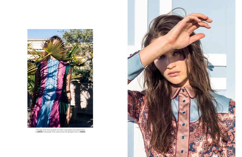 The model wears looks from the resort 2016 collection from Gucci