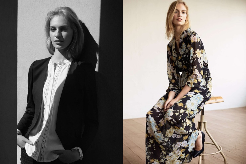 (Left) H&M Fitted Jacket, H&M Blouse with Lace Trim (Right) H&M Floral Chiffon Dress