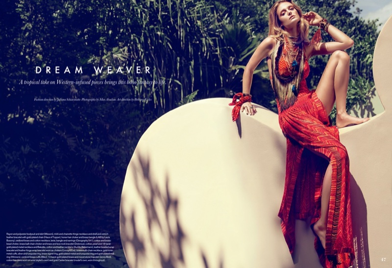 Kate Bock wears bohemian inspired looks photographed by Max Abadian for the spread
