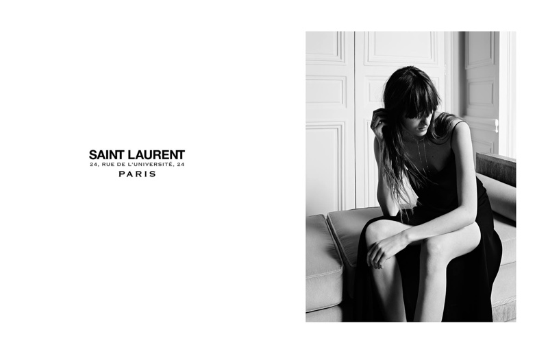 The model poses for Hedi Slimane in the black and white images