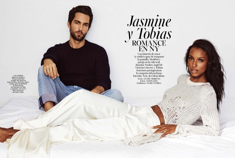 Model couple Jasmine Tookes and Tobias Sorensen pose in Glamour Spain's February issue