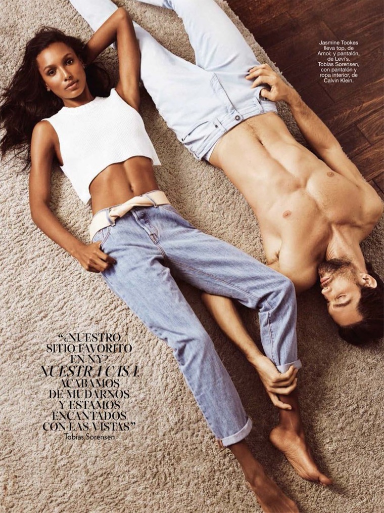Jasmine and Tookes sport denim looks in this shot