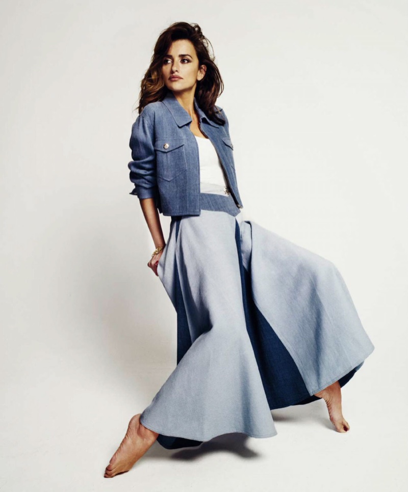 Penelope Cruz poses in denim looks for the photo spread