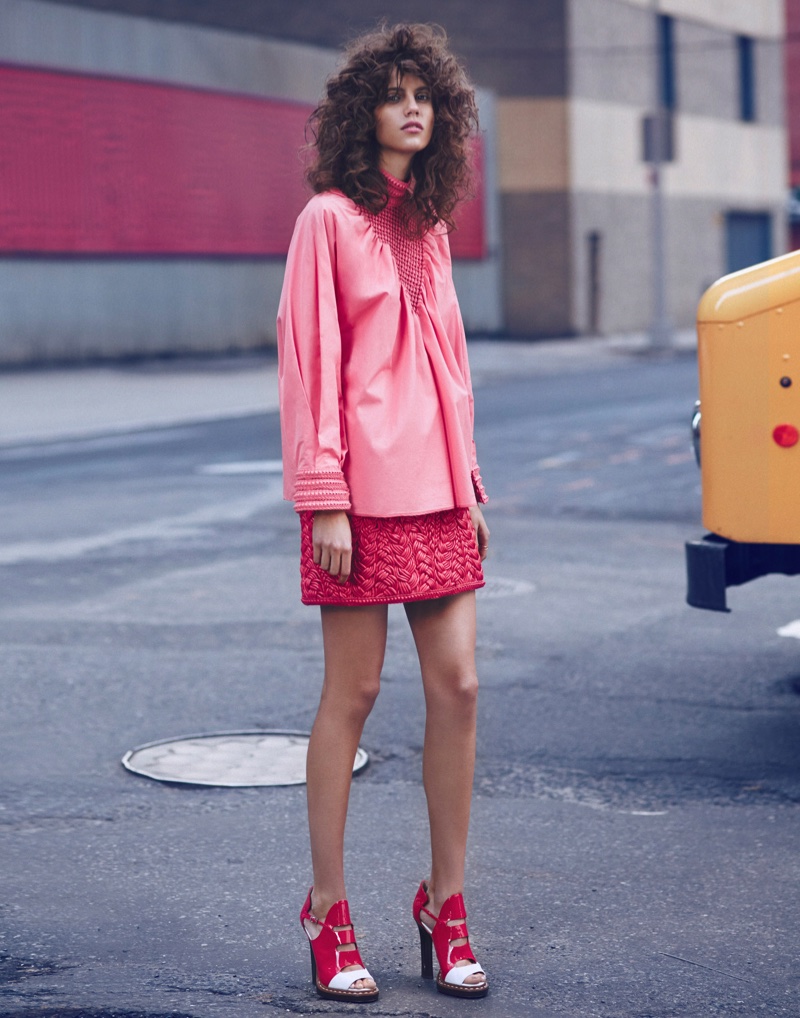 Antonina Petkovic hits the street in a pink Fendi top and short skirt