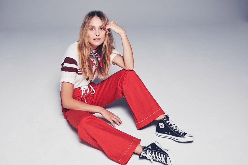 Trunk LTD Van Halen Tee, Free People Foxy Lace Up Pant, Free People Chelsea Printed Silk Bandana, Converse Charlie Hi Top Converse