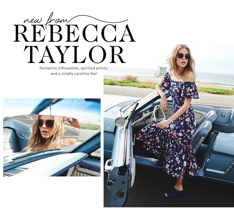 Rebecca Taylor Off the Shoulder Tapestry Grid Dress, 3.1 Phillip Lim Butterfly Sunglasses and 3.1 Phillip Lim Cube Denim Mules