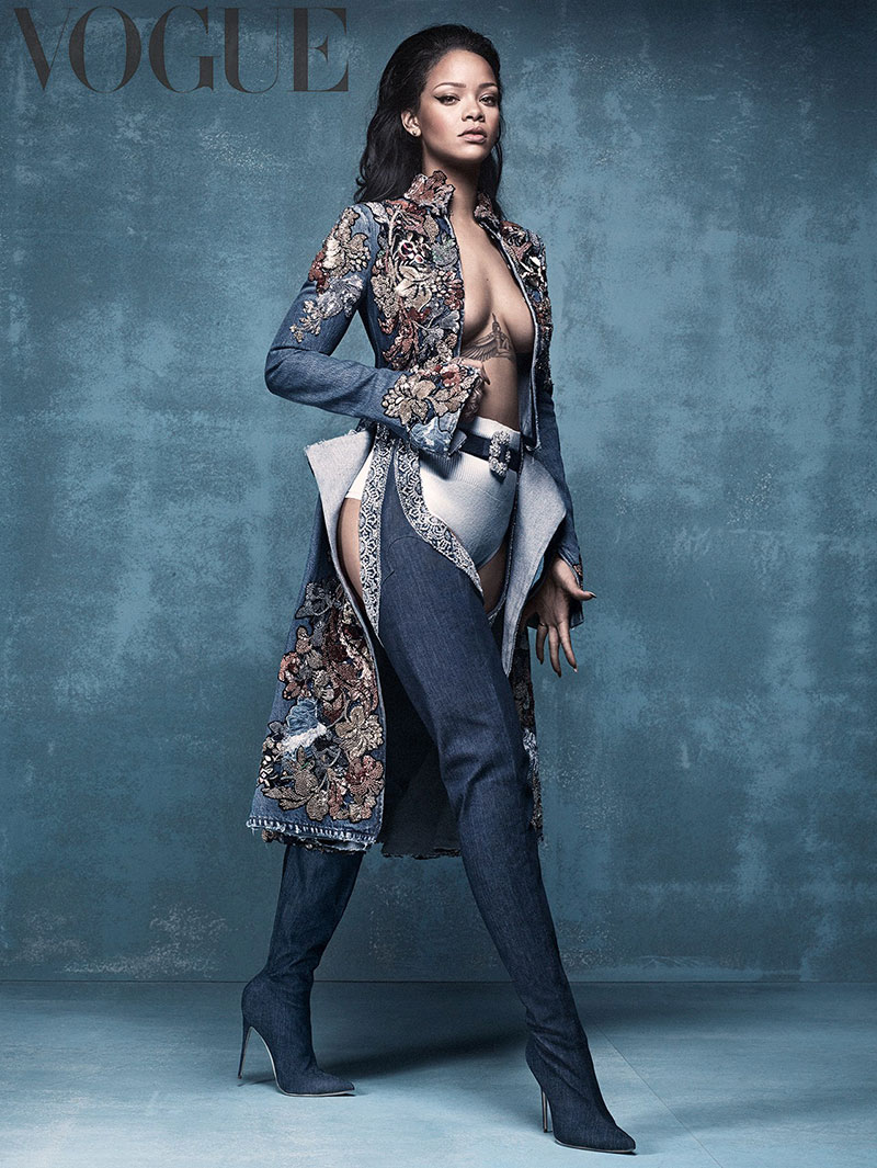 Rihanna wears her Manolo Blahnik shoe collaboration in Vogue UK's April issue