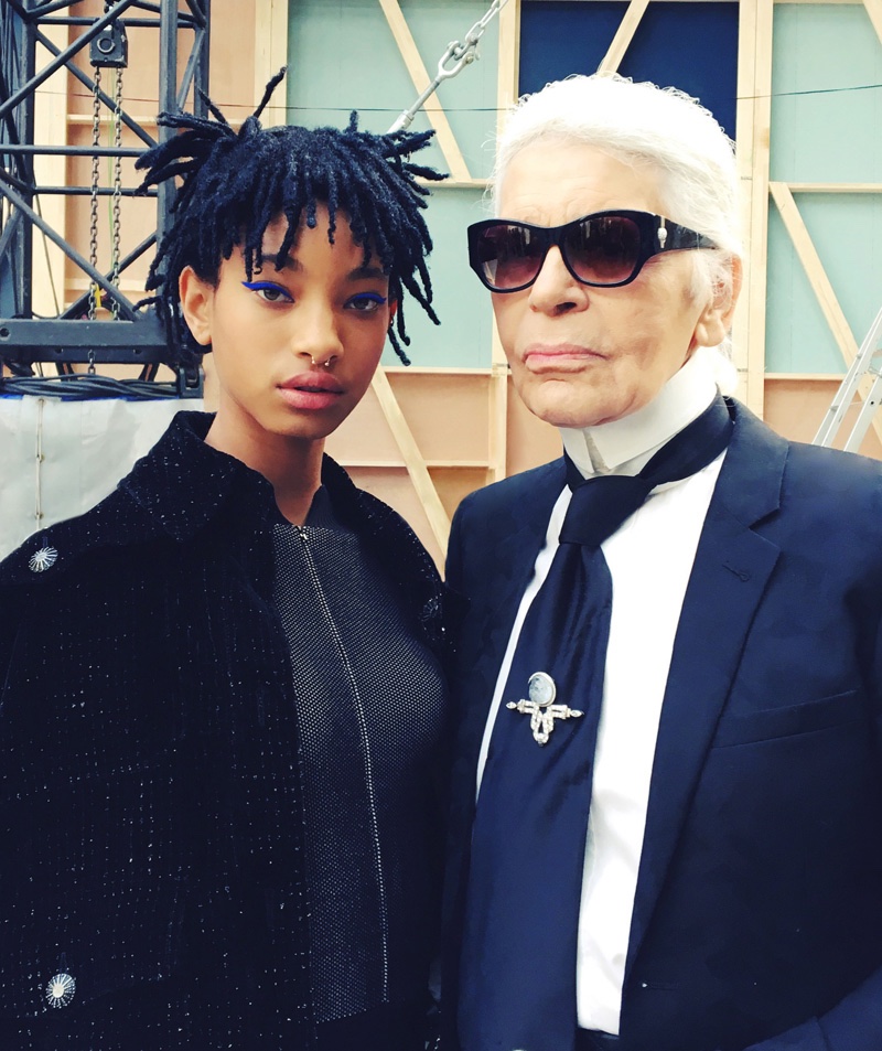 Willow Smith and Karl Lagerfeld at Chanel's fall-winter 2016 show presented during Paris Fashion Week. Photo: Chanel