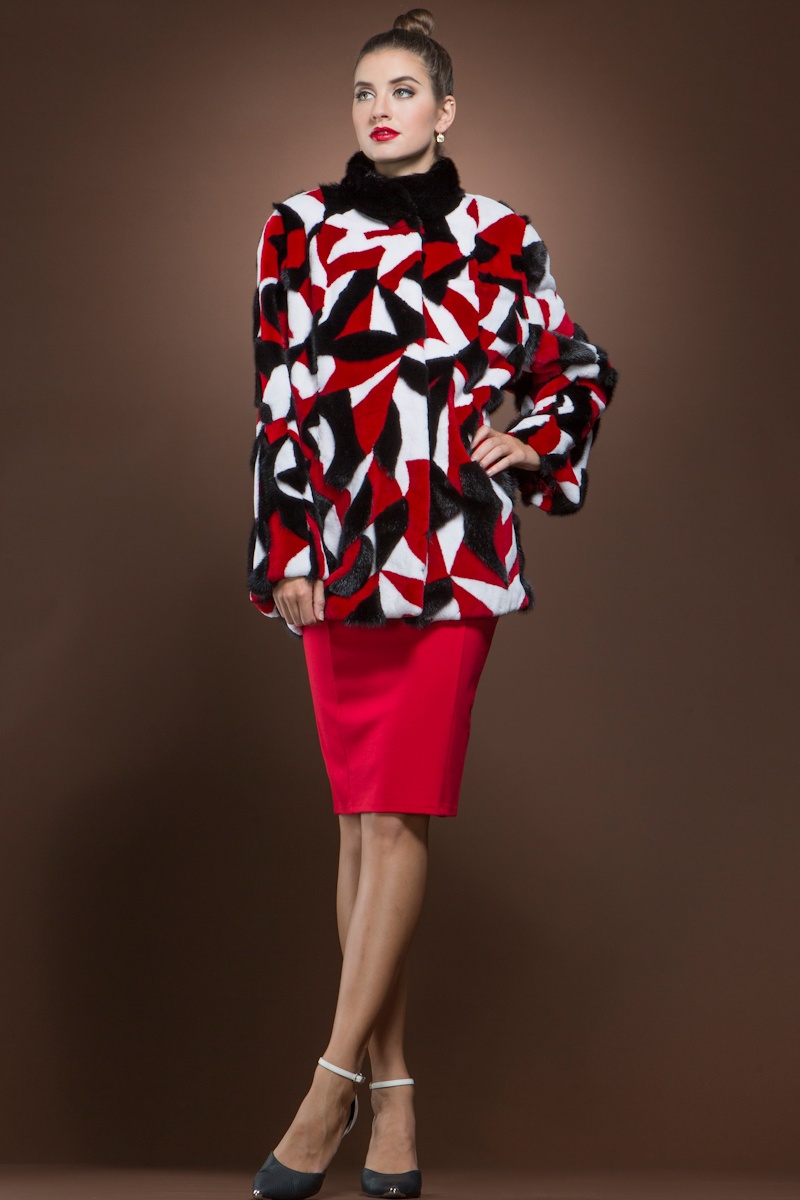 Anamoda Long Haired Ranch, Sheared White and Crimson Mink Fur Jacket  $4,199 - This color-blocked fur by Anamoda is certainly a standout. Be the lady in red by pairing this with a scarlet dress or keep it more pared down with a black pair of pants.