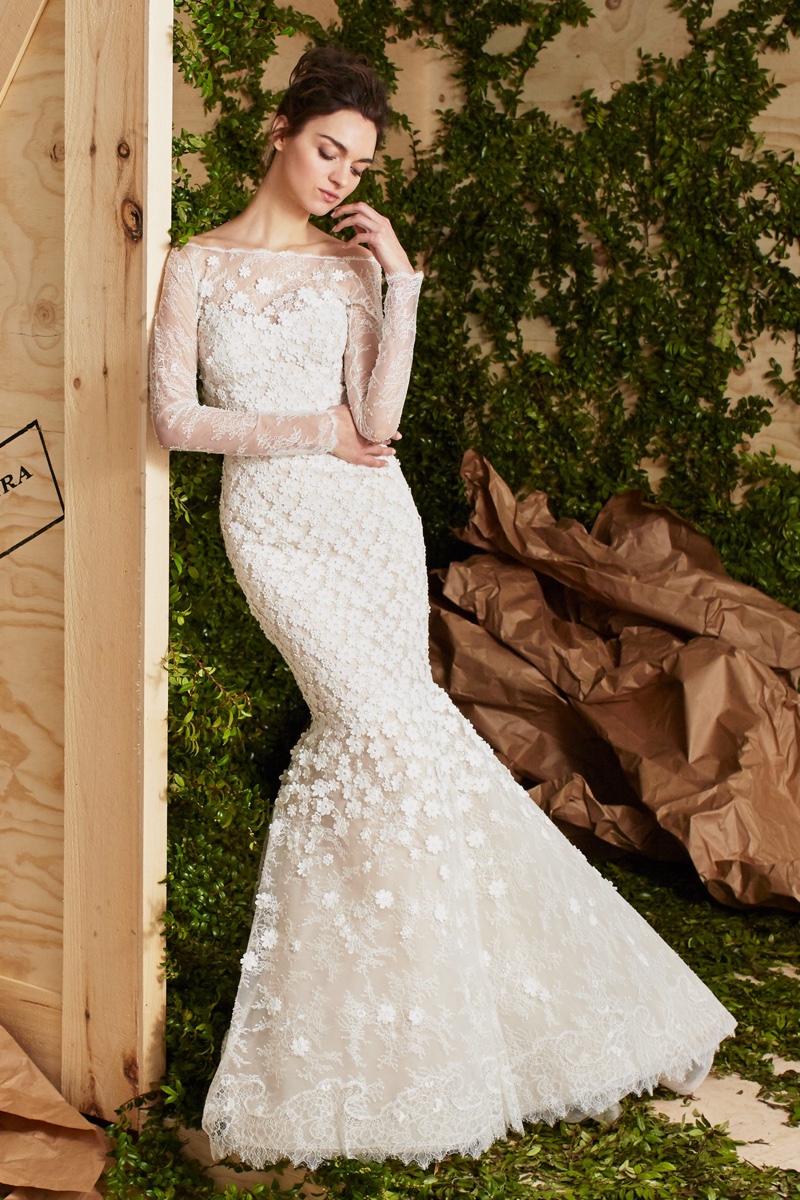 The Addie gown from Carolina Herrera Bridal’s spring 2017 collection is made of floral guipure lace with a mermaid silhouette