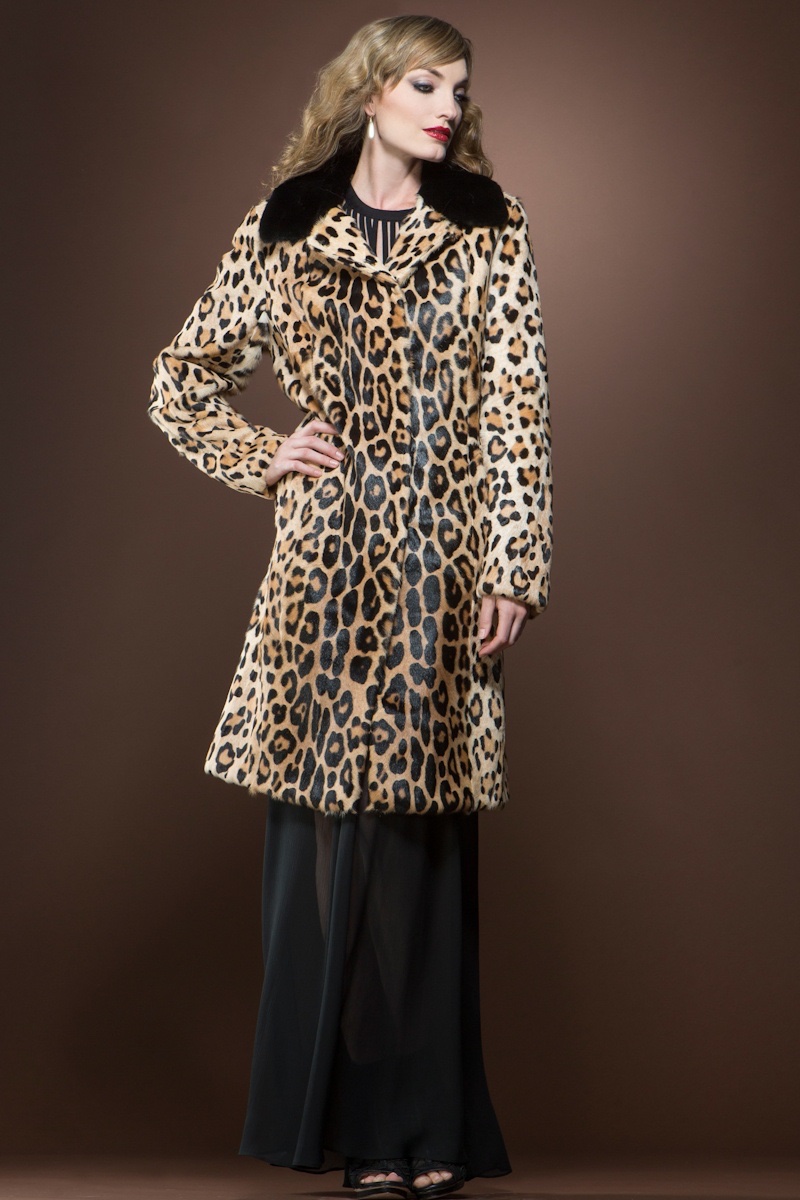 EM-EL Animal Print Kidskin Mink Mid-Length Fur Coat $2,390 - A leopard print coat will certainly make you the belle of the party. Hitting at knee-length, this coat is made to wear with a long skirt or culotte pants.