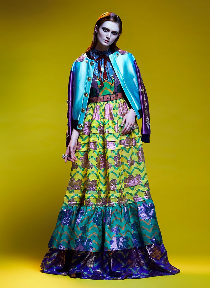 Sophie poses in embellished Fausto Puglisi jacket with multi-colored Gucci dress