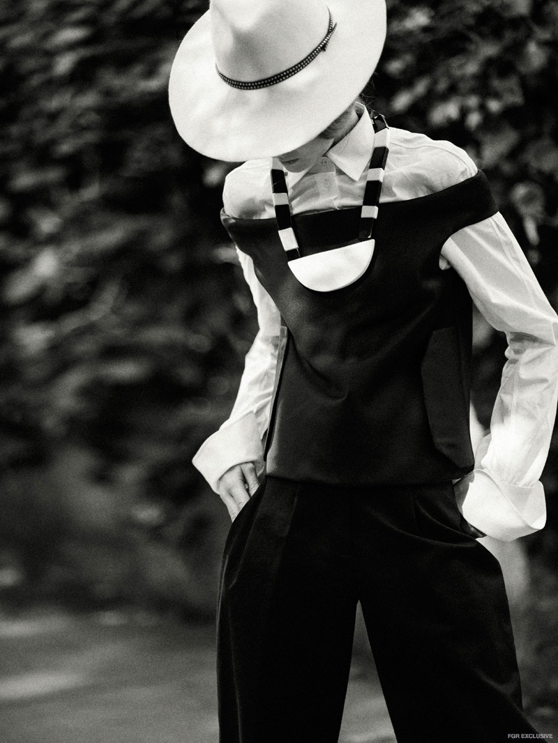Celine Silk Top (worn over) Alaia Button Down Oxford, Alessandra Rivera Hat