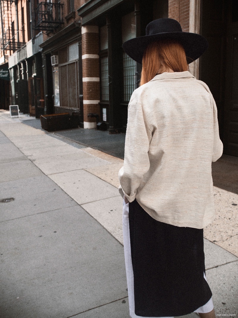Priory NYC Coat, Tunic and Pant; Acne Shoes and Alessandra Rivera Hat