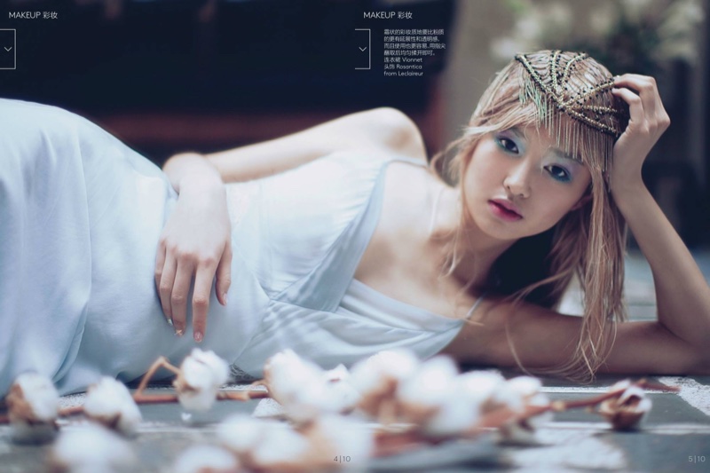 Estelle Chen stars in a beauty editorial for Vogue China's April issue