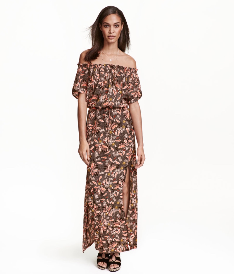 H&M Patterned Off-the-Shoulder Maxi Dress