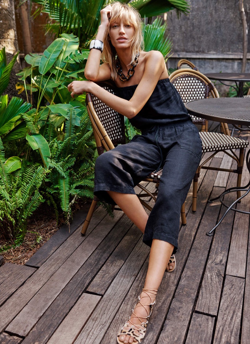 Joie Strapless Linen Jumpsuit and Ancient Greek Sandals Antigone Leopard Calfhair Sandal