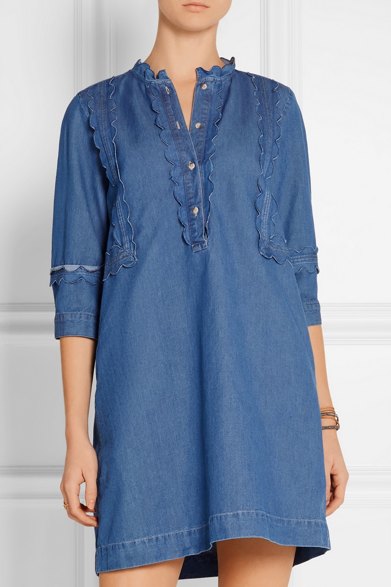 M.i.h Jeans Angie Scalloped Cotton Chambray Mini Dress