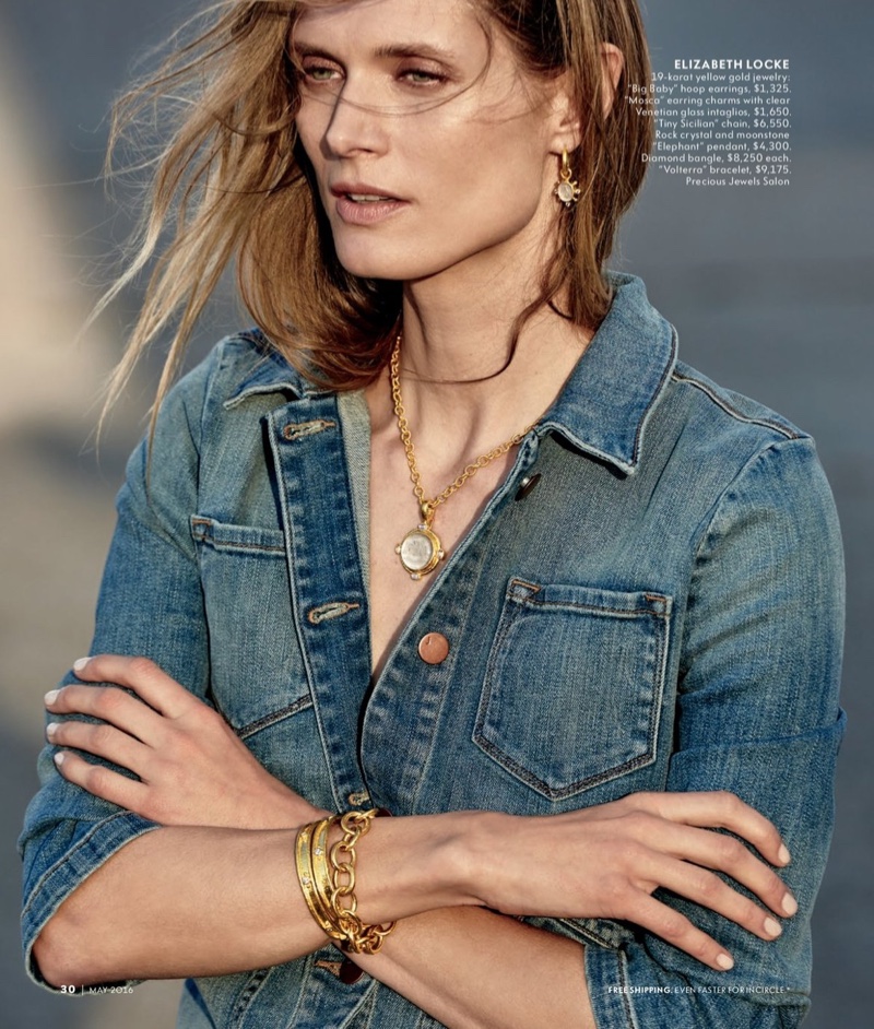 Elizabeth Locke Yellow Gold Jewelry with Hoop Earrings, Pendant Necklace, Diamond Bangle and Chain Bracelet