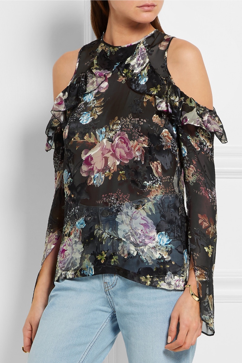 Preen Tilly Cutout Floral Print Devore Chiffon Top