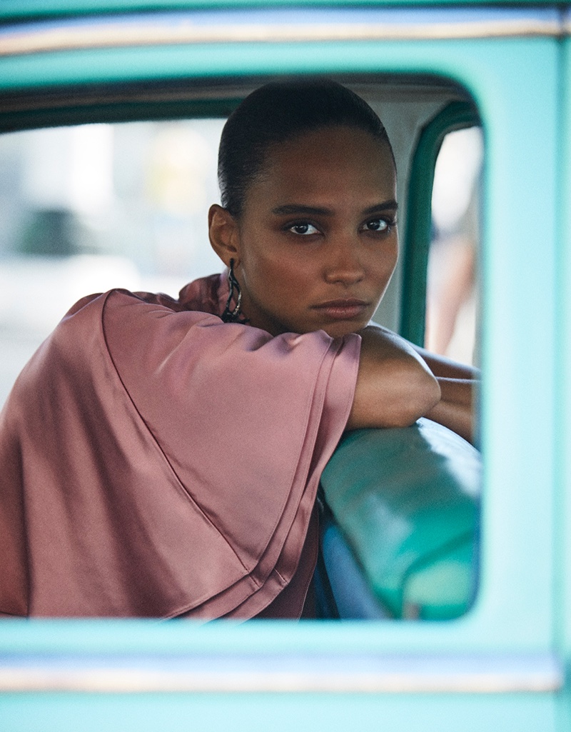 Cora Emmanuel gets her closeup wearing a slicked back hairstyle