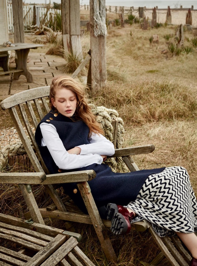 The model wears looks from the pre-fall 2016 collections
