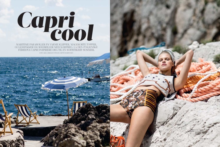 Photographed by Akila Berjaoui, the blonde model wears vacation looks