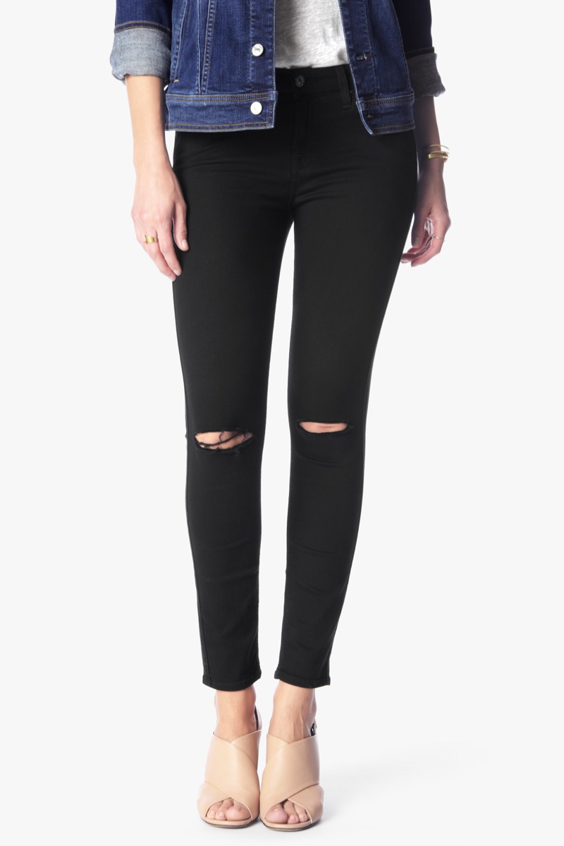 7 for All Mankind B(air) Denim Ankle Skinny with Knee Slits in Black