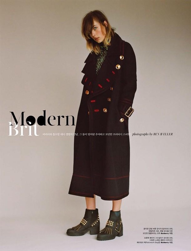 Edie Campbell poses in Burberry for the fashion editorial