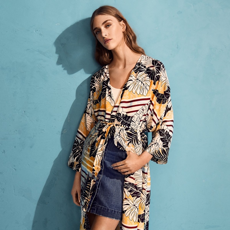 H&M Patterned Kimono and Denim Skirt