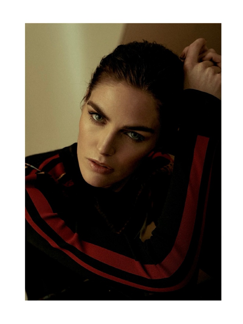 Hilary Rhoda gets her closeup in Louis Vuitton sweater