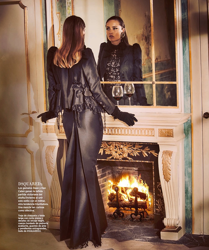 Karmen Pedaru serves Victorian vibes in DSquared2 jacket and skirt