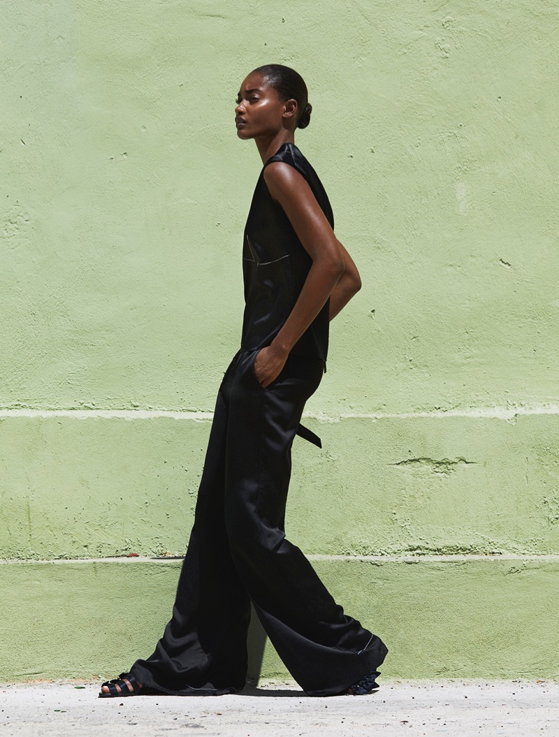Melodie Monrose poses in Calvin Klein top and pajama bottoms