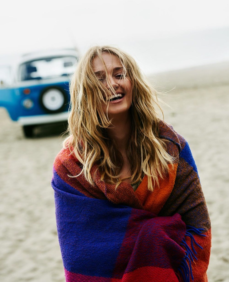 Michalina Glen poses at the beach for the fashion editorial