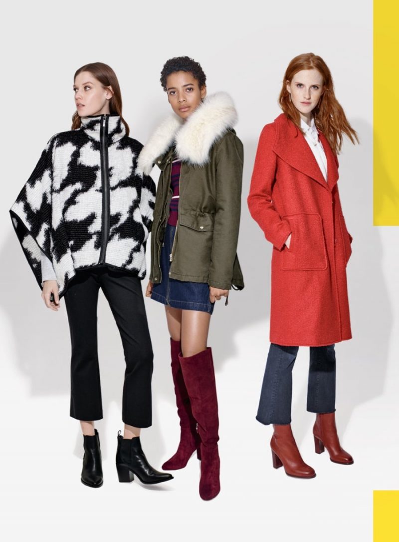 Left to Right: French Connection Poncho, Tahari Hooded Anorak and Bernardo Textured Coat.