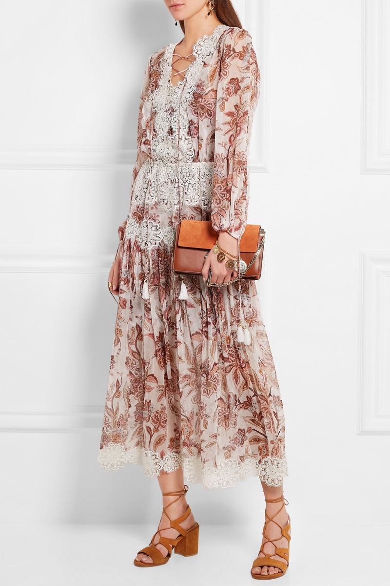 Zimmermann Alchemy Lace Trimmed Printed Silk Chiffon Dress