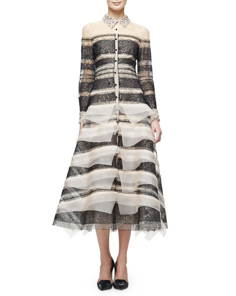 Carolina Herrera Embellished Metallic Lace Shirtdress