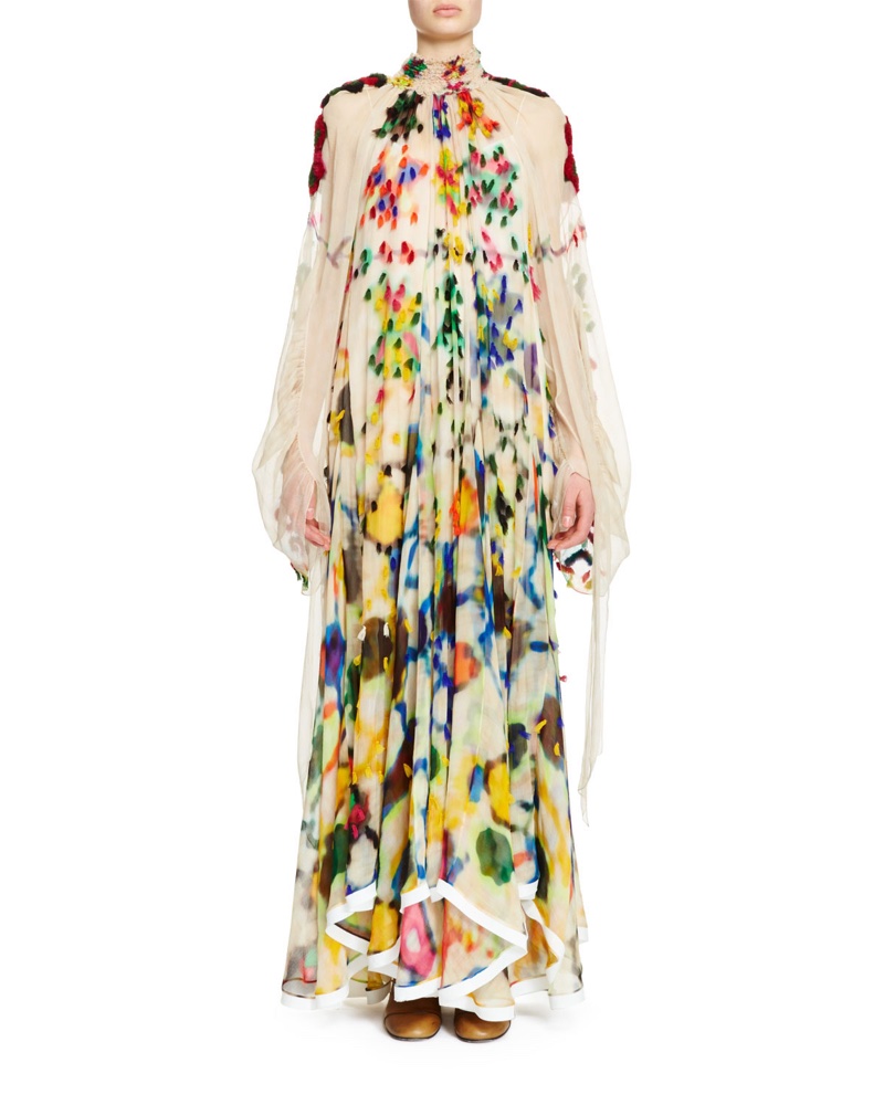 Chloe Long Sleeve Mock Neck Inkblot Maxi Dress