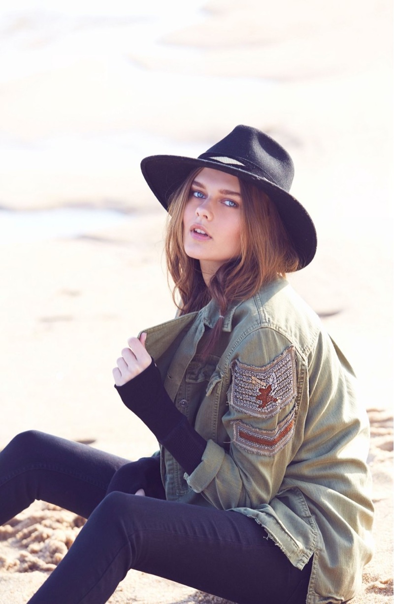 Free People Embellished Military Shirt Jacket, Malibu Thermal Top and Cydni High Rise Skinny Jeans