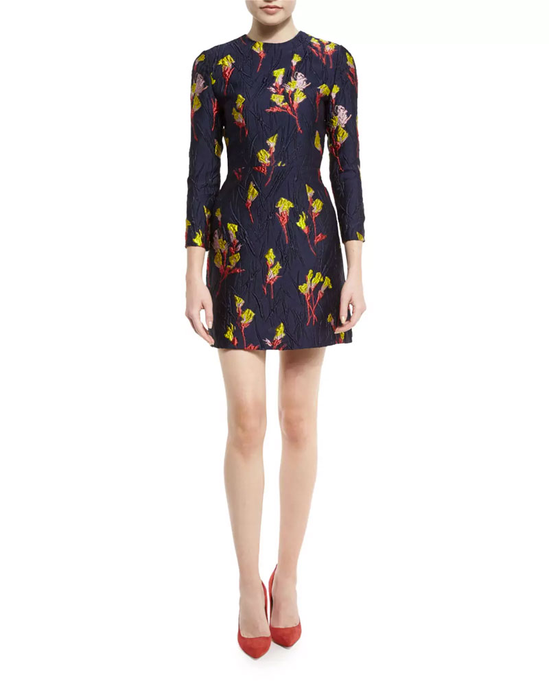 Jason Wu Floral Jacquard Dress with 3/4 Sleeve