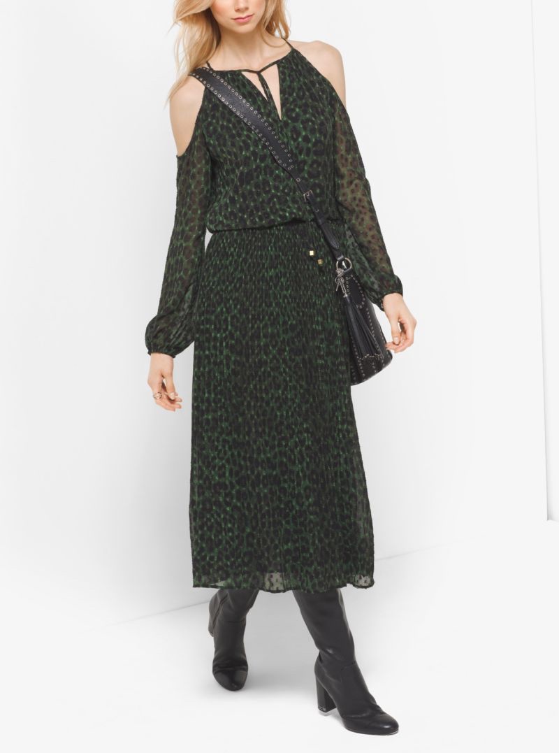 Michael Michael Kors Peekaboo Cheetah Print Georgette Tie-Neck Dress