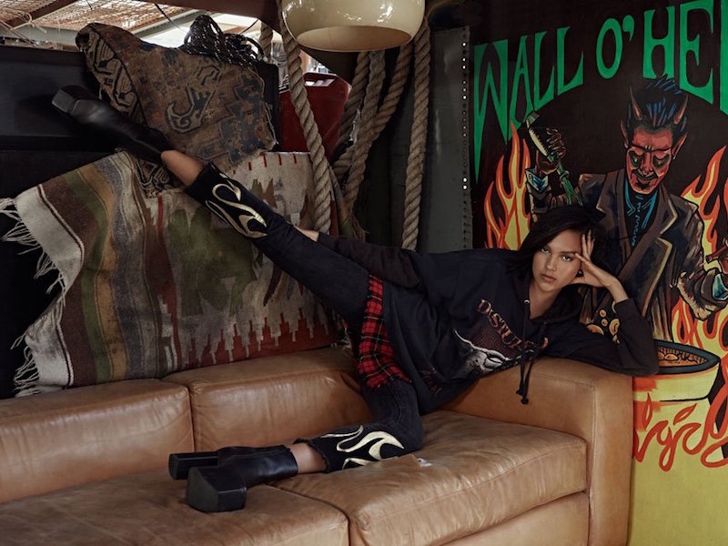 Vintage Disturbed Tee, After Party by Nasty Gal Hang Fire Levi's 505 Jeans, Vintage DKNY Cambridge Tartan Skirt and Jeffrey Campbell Marcade Platform Leather Bootie