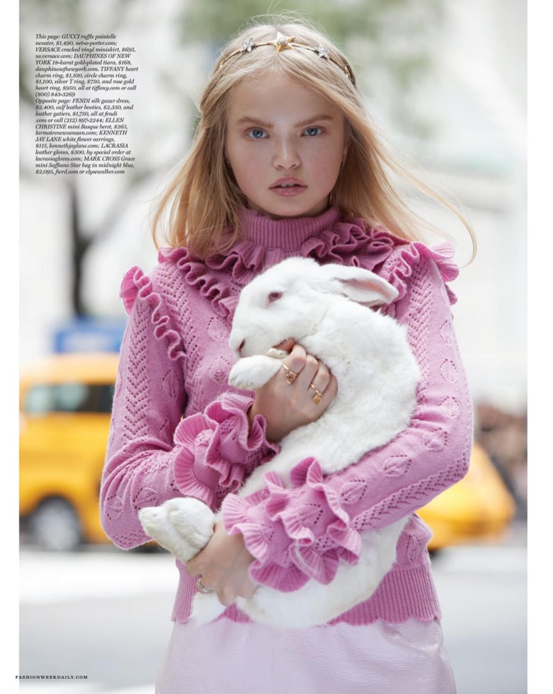 The model channels Alice in Wonderland style for the fashion editorial