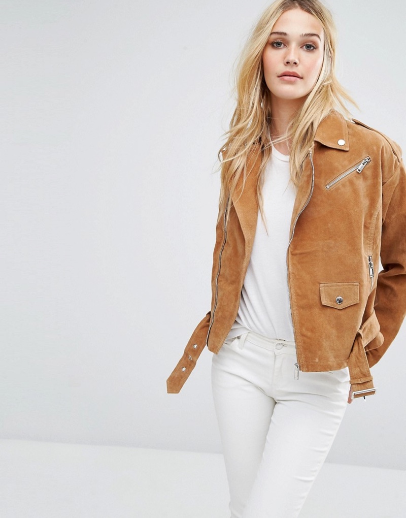 Noisy May Suede Biker Jacket in Brown