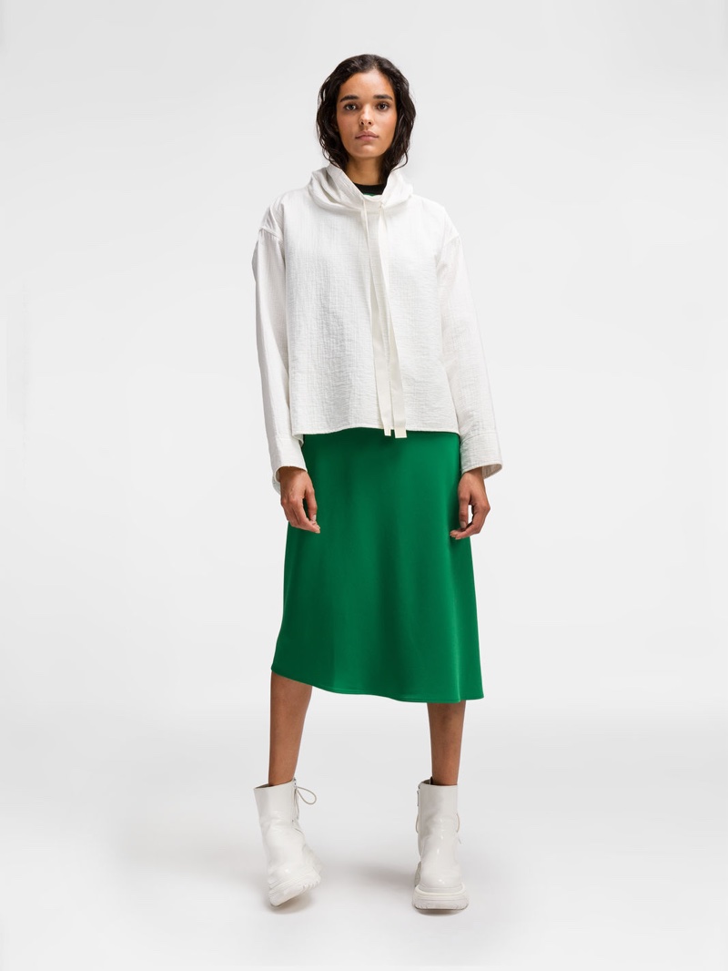 DKNY Pure Cowl Neck Pullover with Rubber Tipped Drawcord
