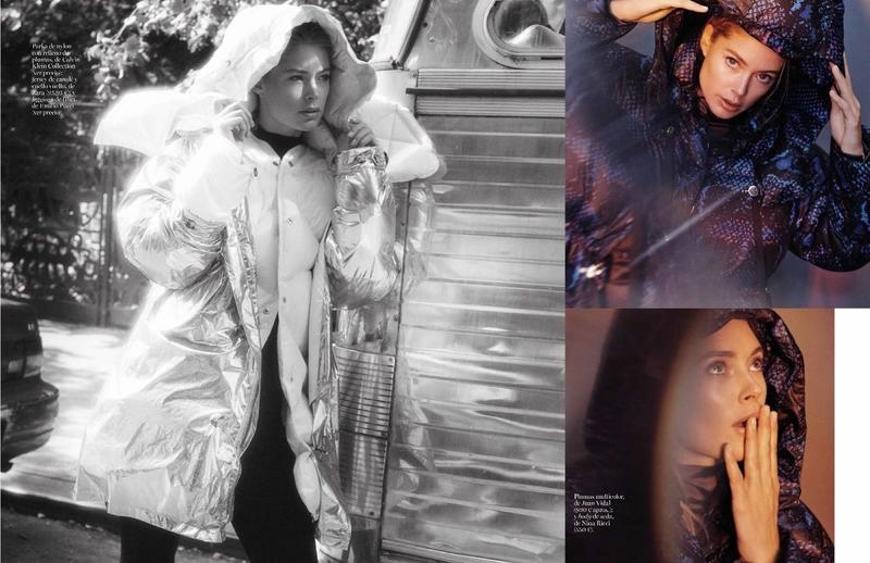 Hitting the streets, Doutzen Kroes wears Calvin Klein Collection reflective parka