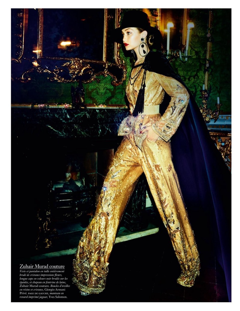 Turning up the shine factor, Gigi Hadid takes a walk in Zuhair Murad look