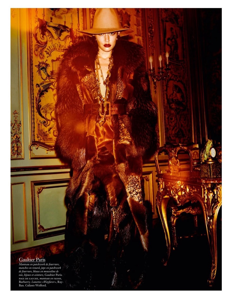 Clad in fur, Gigi Hadid models a look from Jean Paul Gaultier Haute Couture