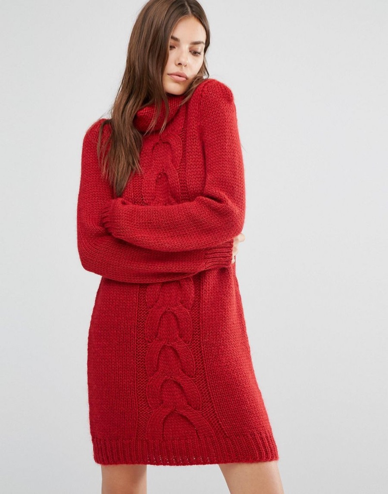 Oneon Hand Knitted Sweater Dress with Cable Detail